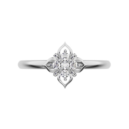 0.05 ct Round Cut Simulated Clear Diamond dainty Minimalist star heart halo floral petal 14K / 18K Solid White Gold everyday ring