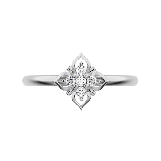 0.05 ct Round Cut Simulated Clear Diamond dainty Minimalist star heart halo floral petal 14K / 18K Solid White Gold everyday ring