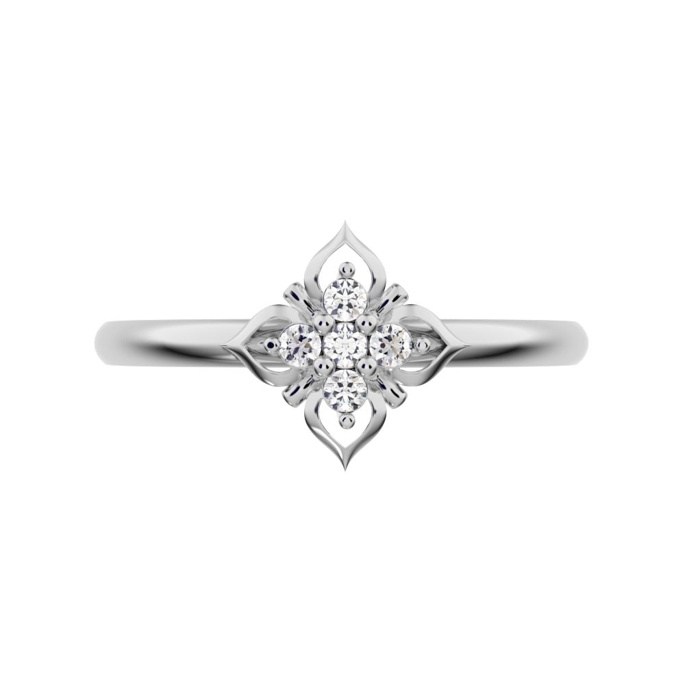 0.05 ct Round Cut Moissanite dainty Minimalist star heart halo floral petal 14K / 18K Solid White Gold everyday ring