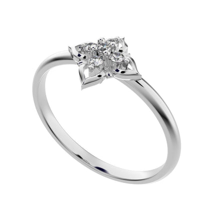 0.05 ct Round Cut Simulated Clear Diamond dainty Minimalist star heart halo floral petal 14K / 18K Solid White Gold everyday ring