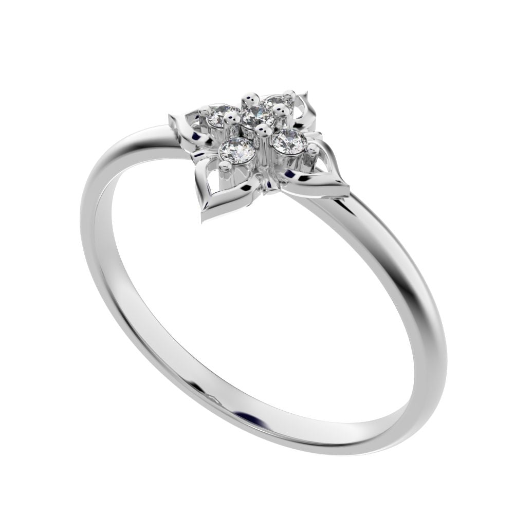 0.05 ct Round Cut Moissanite dainty Minimalist star heart halo floral petal 14K / 18K Solid White Gold everyday ring