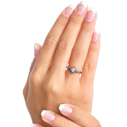 0.05 ct Round Cut Simulated Clear Diamond dainty Minimalist star heart halo floral petal 14K / 18K Solid White Gold everyday ring