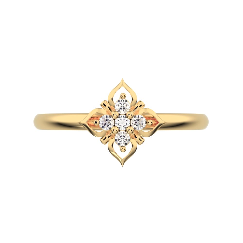 0.05 ct Round Cut Simulated Clear Diamond dainty Minimalist star heart halo floral petal 14K / 18K Solid Yellow Gold everyday ring