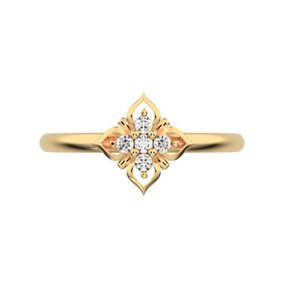0.05 ct Round Cut Moissanite dainty Minimalist star heart halo floral petal 14K / 18K Solid Yellow Gold everyday ring