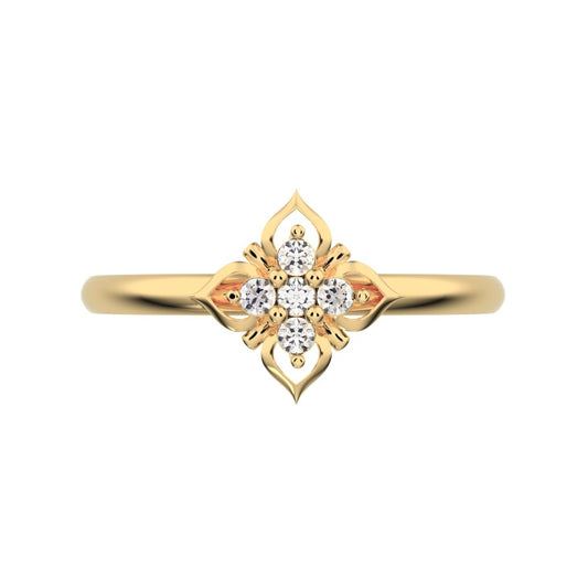 0.05 ct Round Cut Moissanite dainty Minimalist star heart halo floral petal 14K / 18K Solid Yellow Gold everyday ring