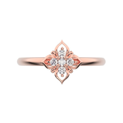 0.05 ct Round Cut Simulated Clear Diamond dainty Minimalist star heart halo floral petal 14K / 18K Solid Rose Gold everyday ring
