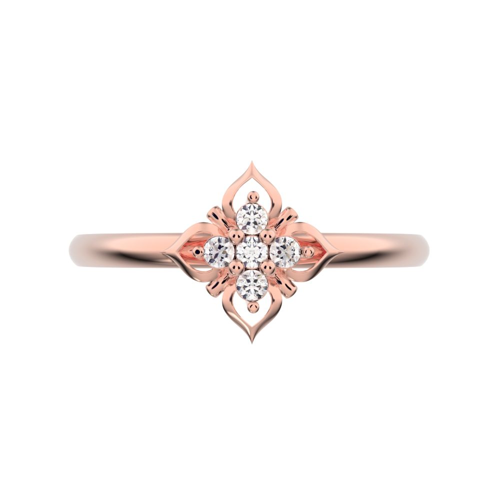 0.05 ct Round Cut Moissanite dainty Minimalist star heart halo floral petal 14K / 18K Solid Rose Gold everyday ring
