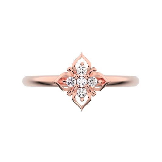 0.05 ct Round Cut Moissanite dainty Minimalist star heart halo floral petal 14K / 18K Solid Rose Gold everyday ring