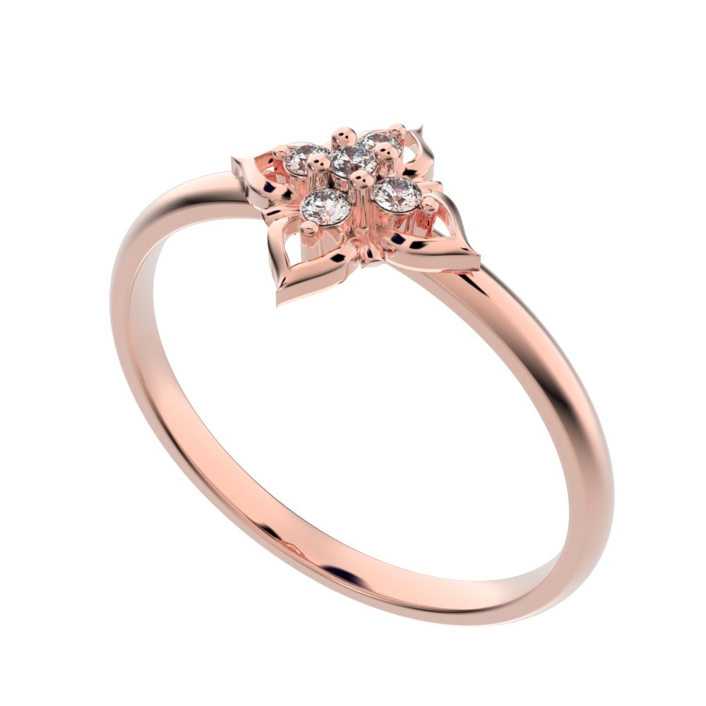 0.05 ct Round Cut Simulated Clear Diamond dainty Minimalist star heart halo floral petal 14K / 18K Solid Rose Gold everyday ring