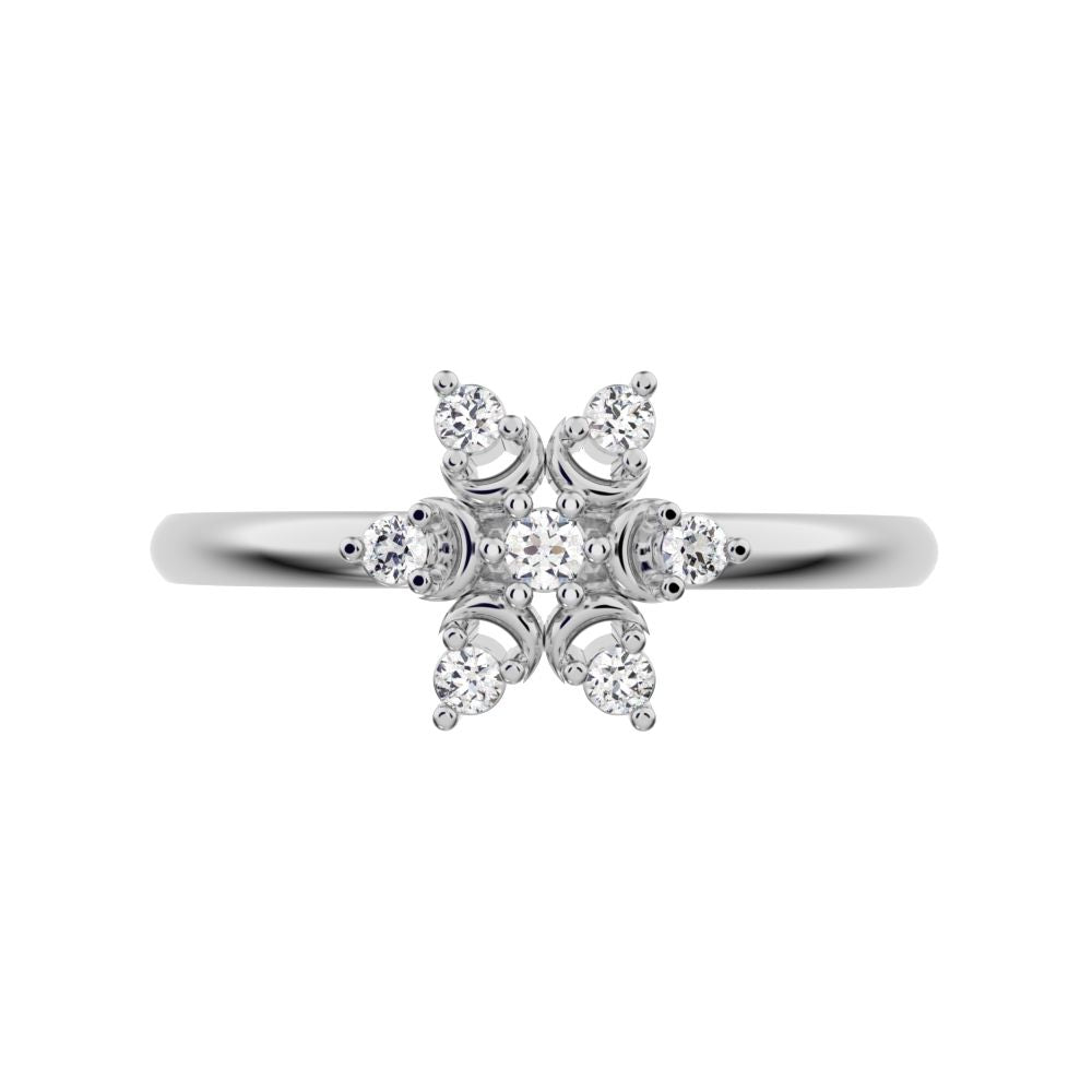 0.075 ct Round Cut Simulated Clear Diamond dainty Minimalist star heart halo floral snow flake 14K / 18K Solid White Gold everyday ring