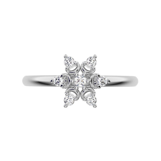 0.075 ct Round Cut Simulated Clear Diamond dainty Minimalist star heart halo floral snow flake 14K / 18K Solid White Gold everyday ring