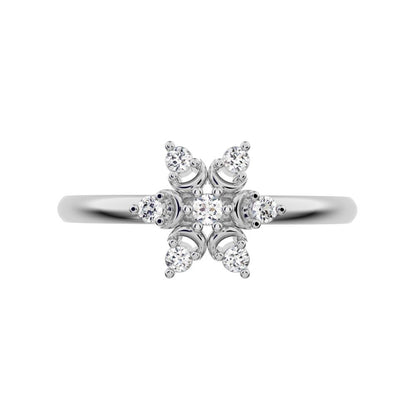 0.075 ct Round Cut Moissanite dainty Minimalist star heart halo floral snow flake 14K / 18K Solid White Gold everyday ring