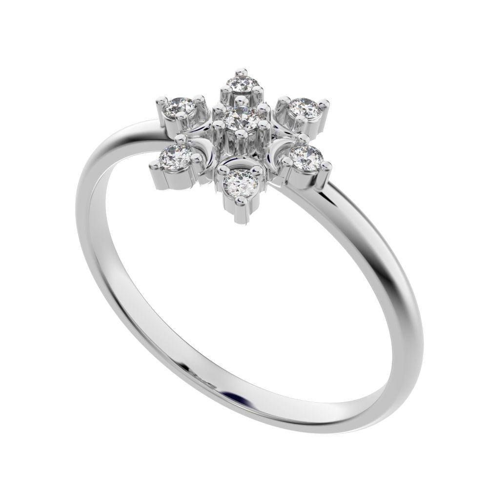 0.075 ct Round Cut Moissanite dainty Minimalist star heart halo floral snow flake 14K / 18K Solid White Gold everyday ring