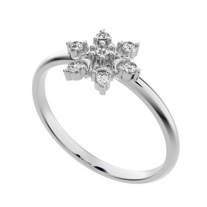 0.075 ct Round Cut Moissanite dainty Minimalist star heart halo floral snow flake 14K / 18K Solid White Gold everyday ring