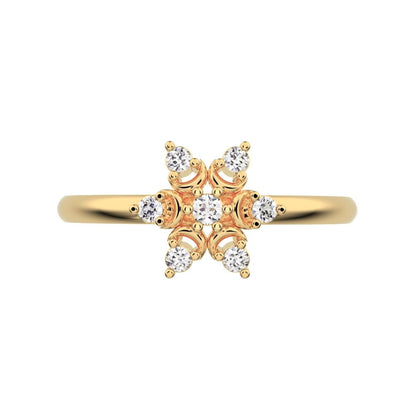 0.075 ct Round Cut Simulated Clear Diamond dainty Minimalist star heart halo floral snow flake 14K / 18K Solid Yellow Gold everyday ring