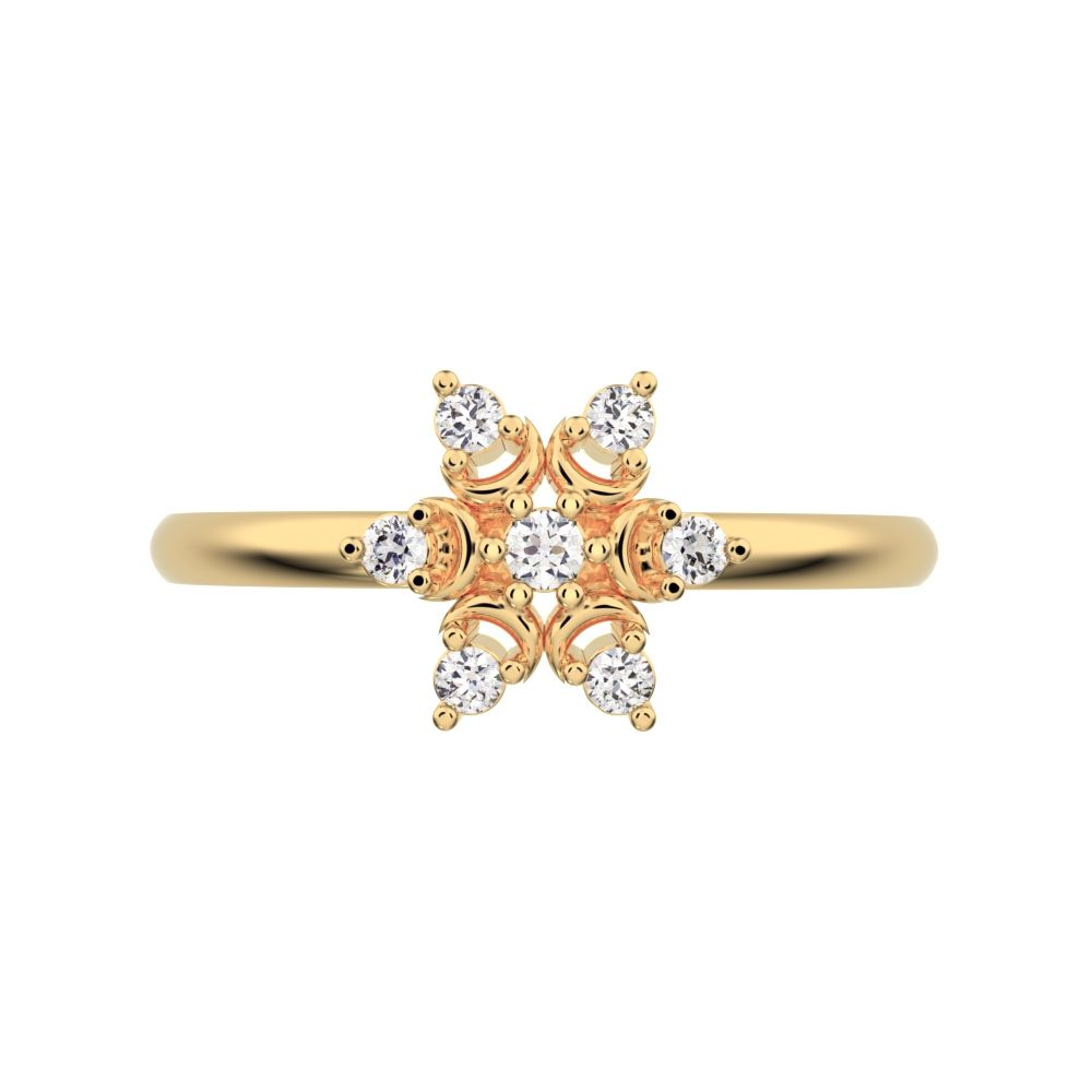 0.075 ct Round Cut Moissanite dainty Minimalist star heart halo floral snow flake 14K / 18K Solid Yellow Gold everyday ring