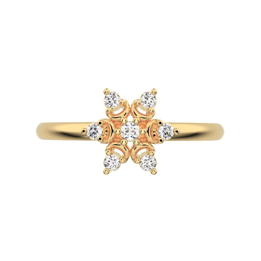 0.075 ct Round Cut Moissanite dainty Minimalist star heart halo floral snow flake 14K / 18K Solid Yellow Gold everyday ring