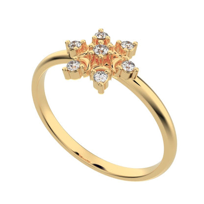 0.075 ct Round Cut Moissanite dainty Minimalist star heart halo floral snow flake 14K / 18K Solid Yellow Gold everyday ring