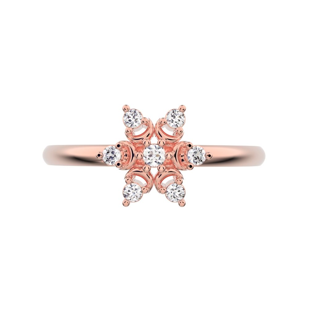 0.075 ct Round Cut Moissanite dainty Minimalist star heart halo floral snow flake 14K / 18K Solid Rose Gold everyday ring
