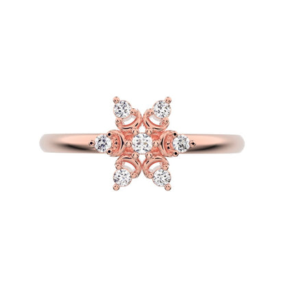 0.075 ct Round Cut Moissanite dainty Minimalist star heart halo floral snow flake 14K / 18K Solid Rose Gold everyday ring