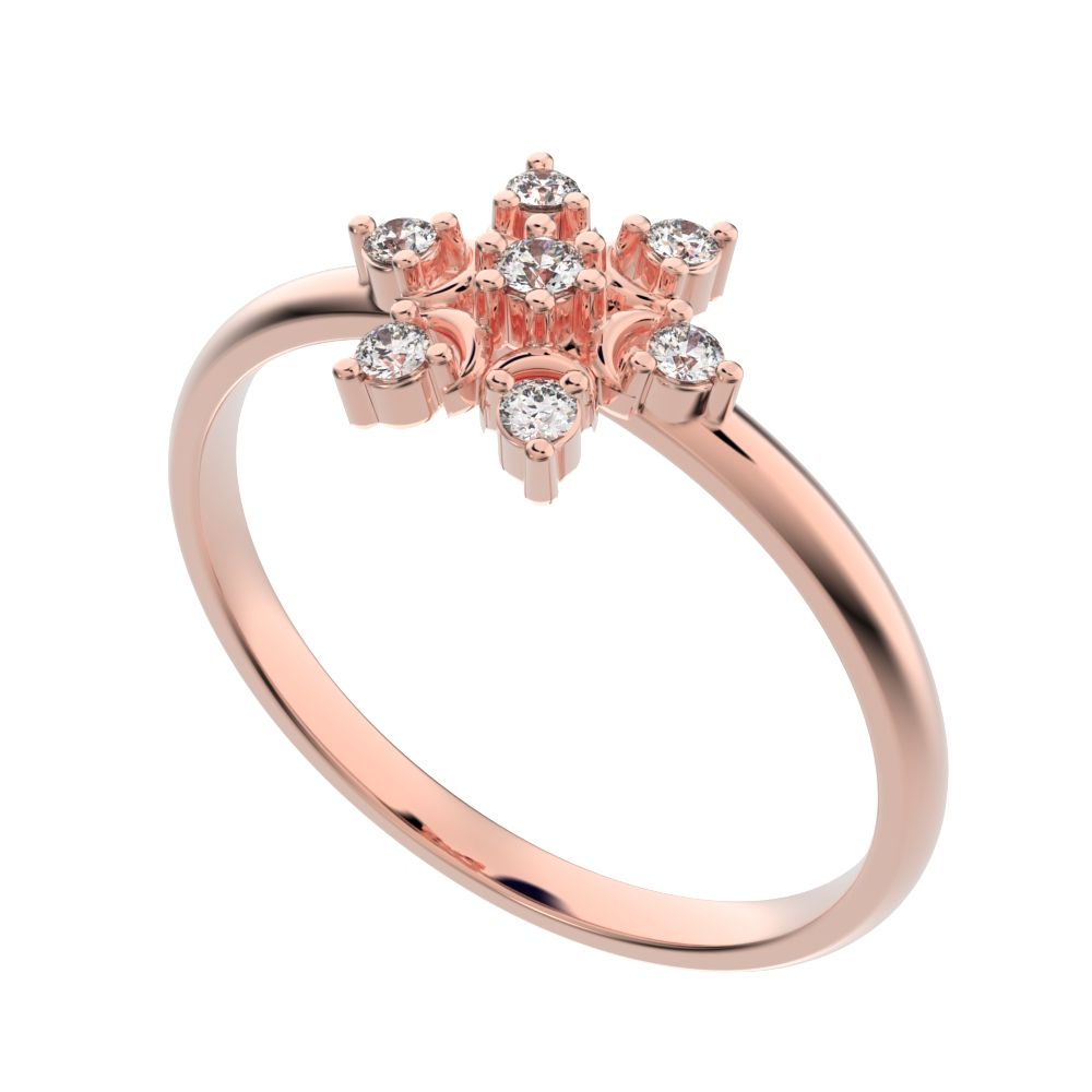 0.075 ct Round Cut Moissanite dainty Minimalist star heart halo floral snow flake 14K / 18K Solid Rose Gold everyday ring