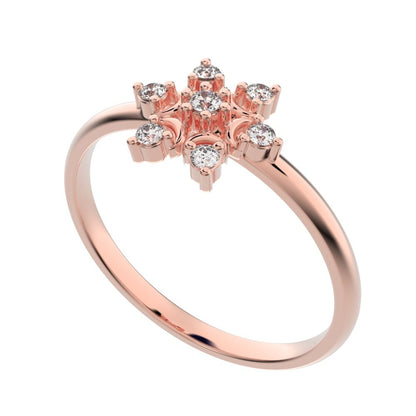 0.075 ct Round Cut Moissanite dainty Minimalist star heart halo floral snow flake 14K / 18K Solid Rose Gold everyday ring