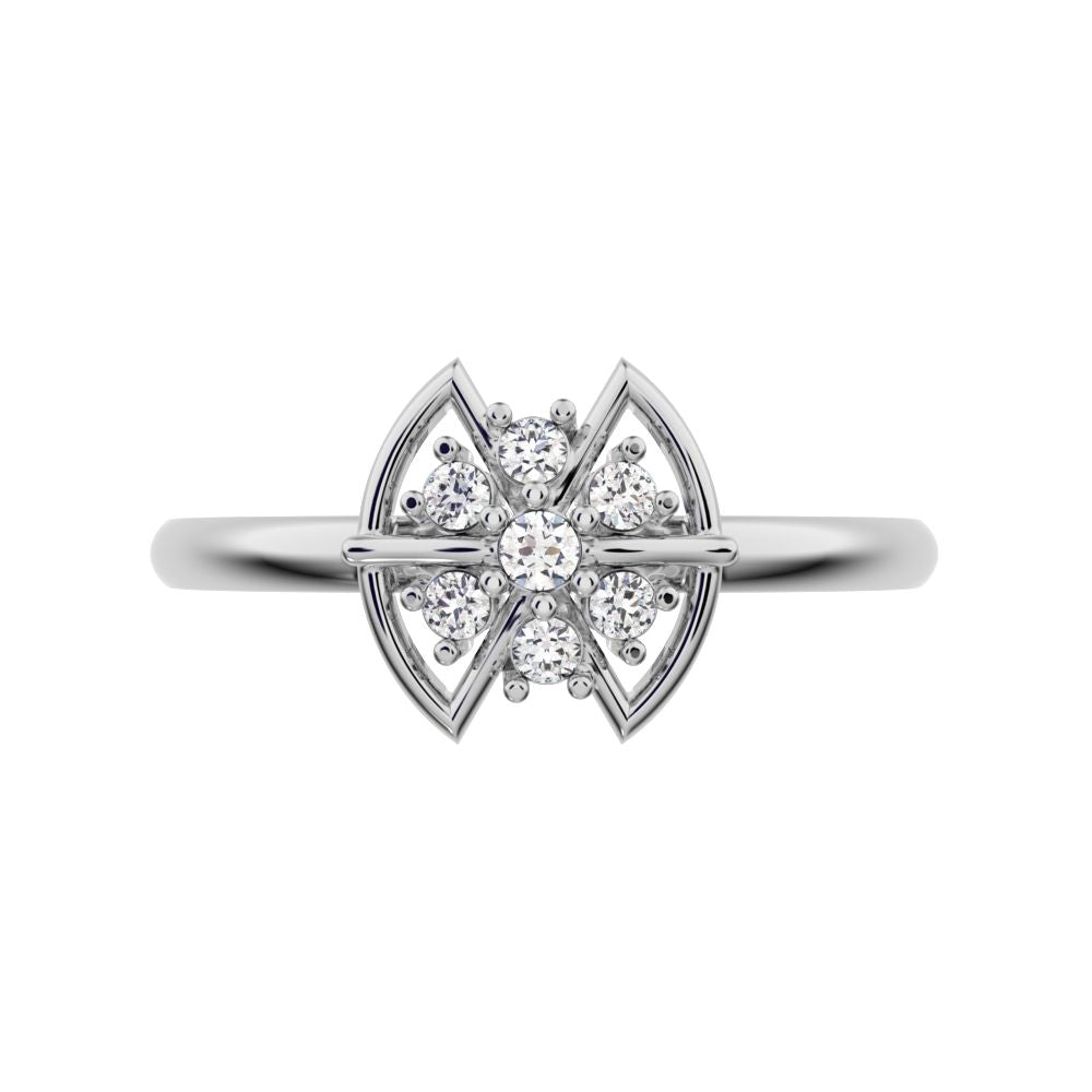 0.075 ct Round Cut Simulated Clear Diamond dainty Minimalist star heart halo floral cluster halo 14K / 18K Solid White Gold everyday ring