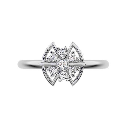 0.075 ct Round Cut Simulated Clear Diamond dainty Minimalist star heart halo floral cluster halo 14K / 18K Solid White Gold everyday ring