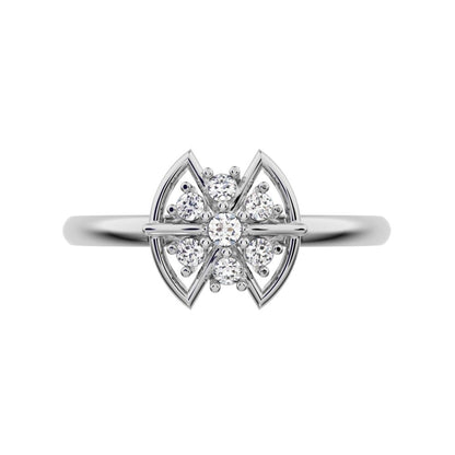 0.075 ct Round Cut Moissanite dainty Minimalist star heart halo floral cluster halo 14K / 18K Solid White Gold everyday ring