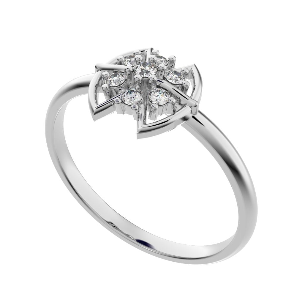0.075 ct Round Cut Simulated Clear Diamond dainty Minimalist star heart halo floral cluster halo 14K / 18K Solid White Gold everyday ring