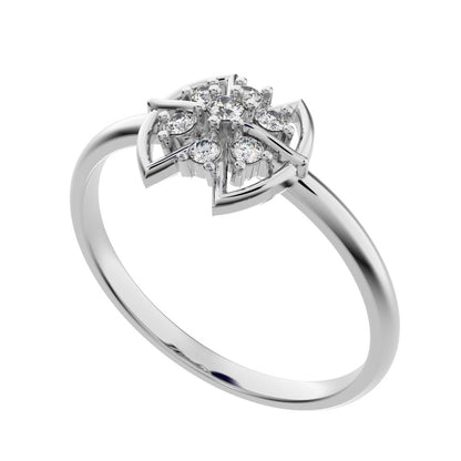 0.075 ct Round Cut Moissanite dainty Minimalist star heart halo floral cluster halo 14K / 18K Solid White Gold everyday ring