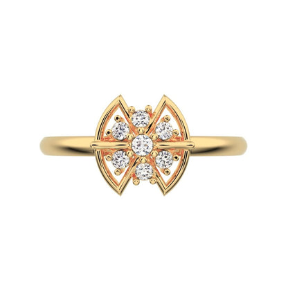 0.075 ct Round Cut Moissanite dainty Minimalist star heart halo floral cluster halo 14K / 18K Solid Yellow Gold everyday ring