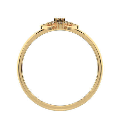 0.075 ct Round Cut Simulated Clear Diamond dainty Minimalist star heart halo floral cluster halo 14K / 18K Solid Yellow Gold everyday ring