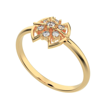 0.075 ct Round Cut Moissanite dainty Minimalist star heart halo floral cluster halo 14K / 18K Solid Yellow Gold everyday ring