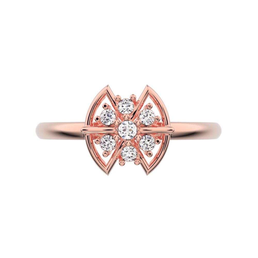 0.075 ct Round Cut Moissanite dainty Minimalist star heart halo floral cluster halo 14K / 18K Solid Rose Gold everyday ring