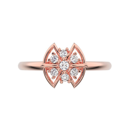 0.075 ct Round Cut Moissanite dainty Minimalist star heart halo floral cluster halo 14K / 18K Solid Rose Gold everyday ring