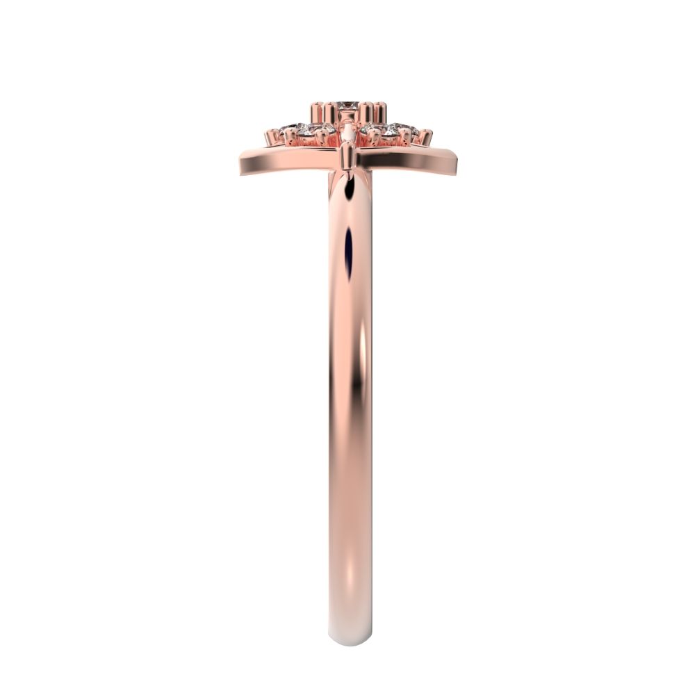 0.075 ct Round Cut Simulated Clear Diamond dainty Minimalist star heart halo floral cluster halo 14K / 18K Solid Rose Gold everyday ring