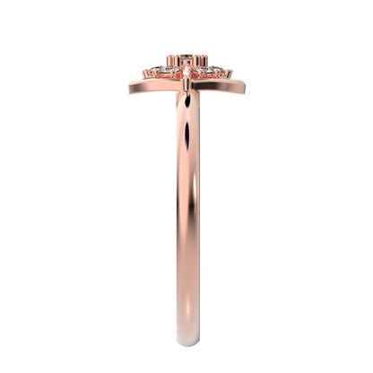 0.075 ct Round Cut Moissanite dainty Minimalist star heart halo floral cluster halo 14K / 18K Solid Rose Gold everyday ring