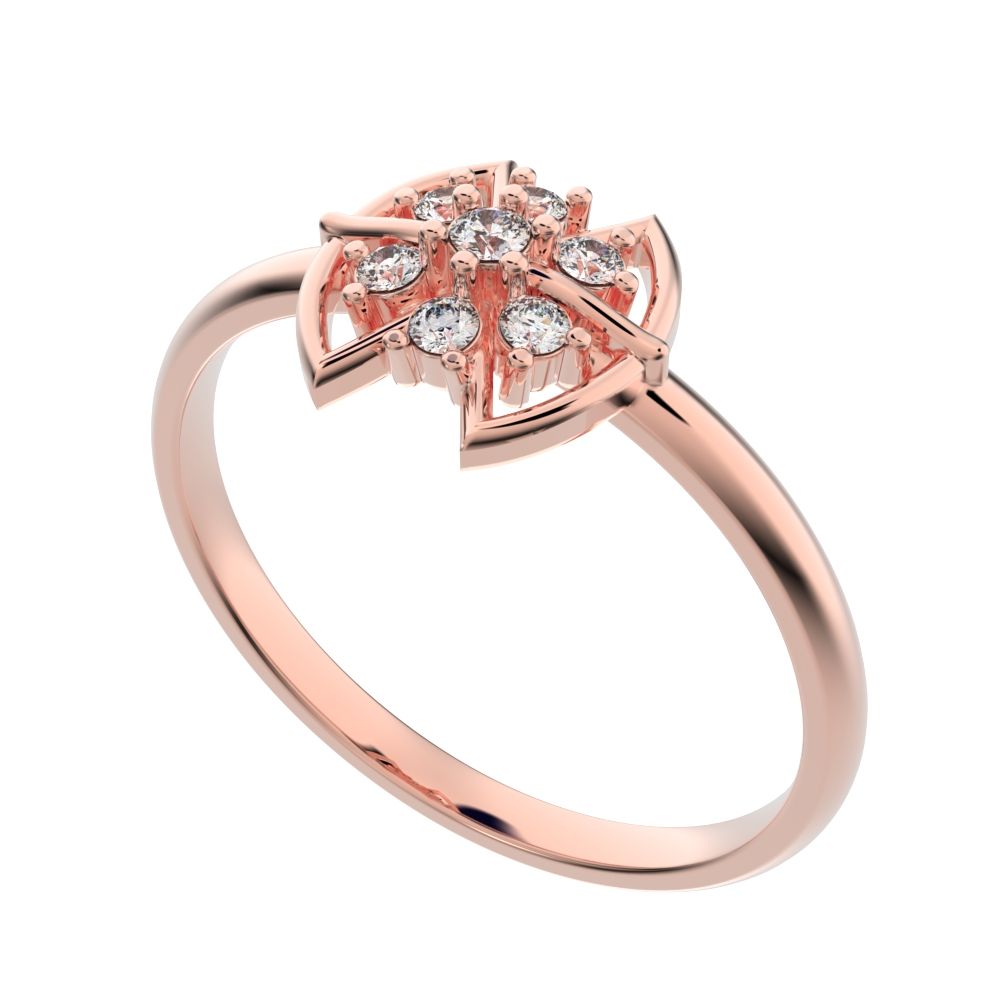 0.075 ct Round Cut Simulated Clear Diamond dainty Minimalist star heart halo floral cluster halo 14K / 18K Solid Rose Gold everyday ring