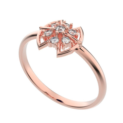 0.075 ct Round Cut Moissanite dainty Minimalist star heart halo floral cluster halo 14K / 18K Solid Rose Gold everyday ring