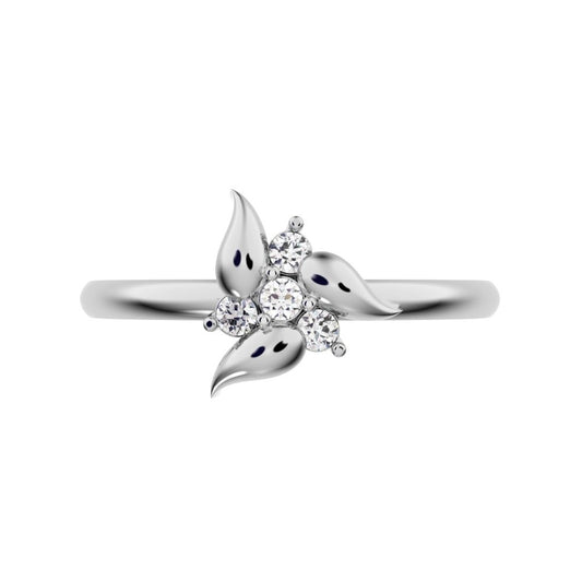 0.06 ct Round Cut Simulated Clear Diamond dainty Minimalist star heart halo floral petal cluster 14K / 18K Solid White Gold everyday ring