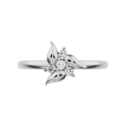 0.06 ct Round Cut Moissanite dainty Minimalist star heart halo floral petal cluster 14K / 18K Solid White Gold everyday ring