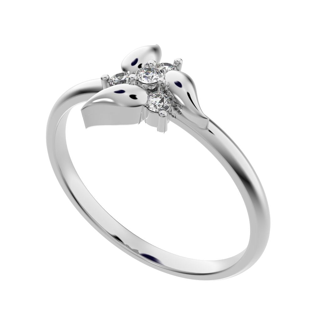 0.06 ct Round Cut Simulated Clear Diamond dainty Minimalist star heart halo floral petal cluster 14K / 18K Solid White Gold everyday ring