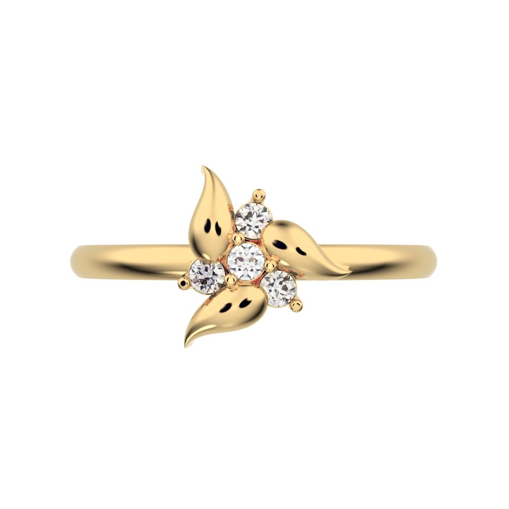 0.06 ct Round Cut Moissanite dainty Minimalist star heart halo floral petal cluster 14K / 18K Solid Yellow Gold everyday ring