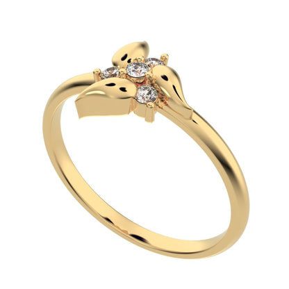 0.06 ct Round Cut Moissanite dainty Minimalist star heart halo floral petal cluster 14K / 18K Solid Yellow Gold everyday ring