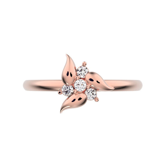 0.06 ct Round Cut Moissanite dainty Minimalist star heart halo floral petal cluster 14K / 18K Solid Rose Gold everyday ring