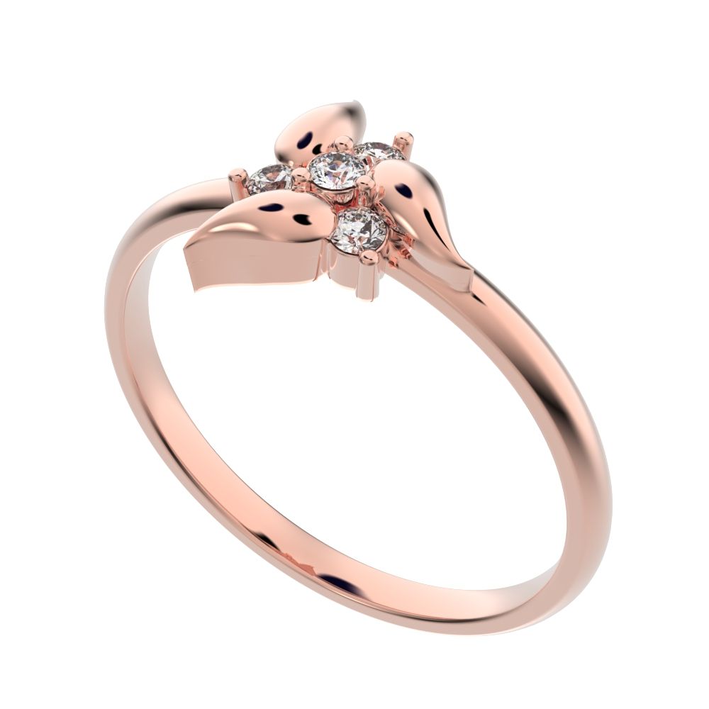 0.06 ct Round Cut Simulated Clear Diamond dainty Minimalist star heart halo floral petal cluster 14K / 18K Solid Rose Gold everyday ring