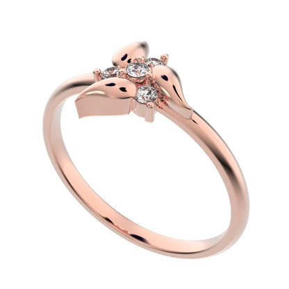 0.06 ct Round Cut Simulated Clear Diamond dainty Minimalist star heart halo floral petal cluster 14K / 18K Solid Rose Gold everyday ring