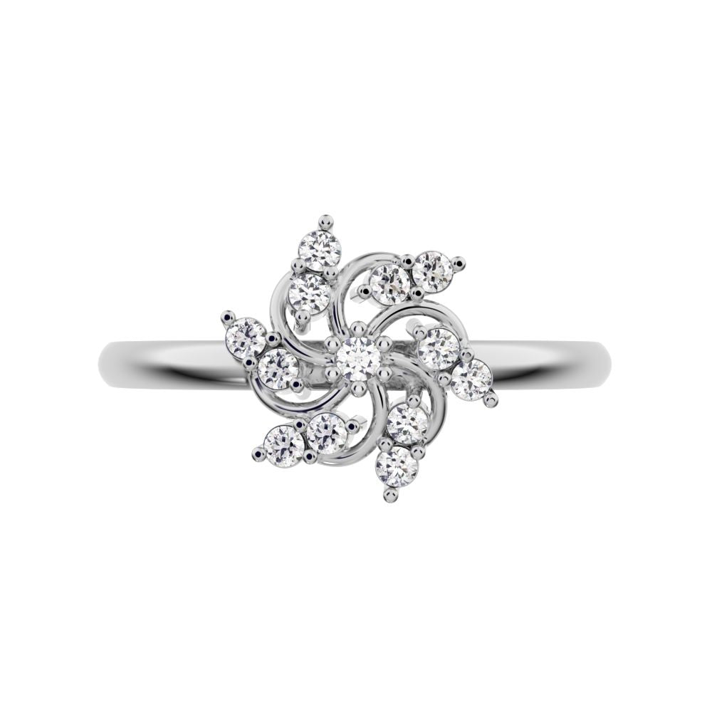 0.13 ct Round Cut Moissanite dainty Minimalist star heart halo floral cluster halo 14K / 18K Solid White Gold everyday ring