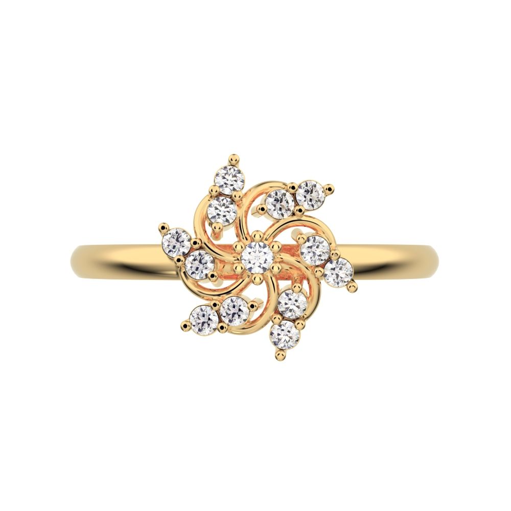 0.13 ct Round Cut Moissanite dainty Minimalist star heart halo floral cluster halo 14K / 18K Solid Yellow Gold everyday ring